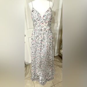 Nicole Miller SZ 8 Eyelet Maxi Dress Pink Blue Butterfly Print Prom Garden Party